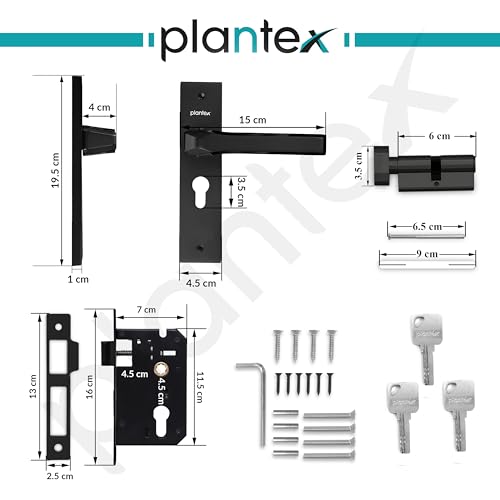 Plantex Heavy Duty Door Lock Set - Main Door Lock Handle Set/Mortise Locks with 3 Keys, Brass Body & Cylinder (8126 - Z Black & DC Black) - Image 3