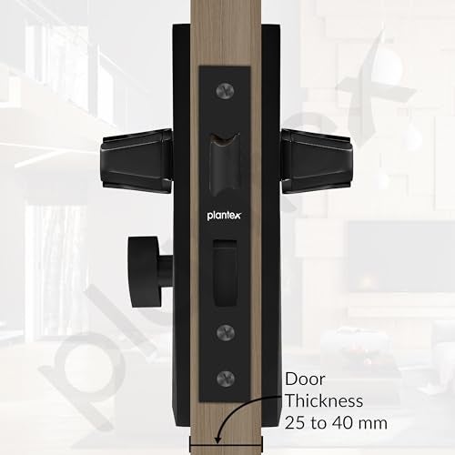 Plantex Heavy Duty Door Lock Set - Main Door Lock Handle Set/Mortise Locks with 3 Keys, Brass Body & Cylinder (8126 - Z Black & DC Black) - Image 5