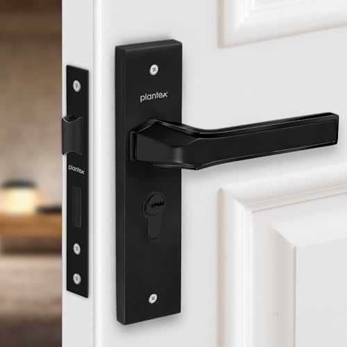 Plantex Heavy Duty Door Lock Set - Main Door Lock Handle Set/Mortise Locks with 3 Keys, Brass Body & Cylinder (8126 - Z Black & DC Black) - Image 1