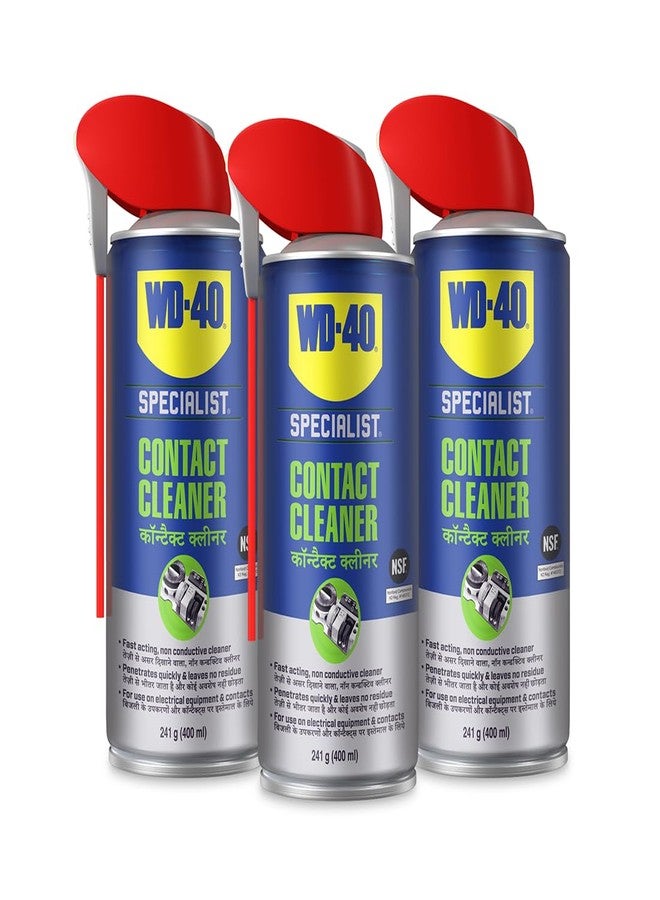 دبليو دي-40 منظف WD-40 Specialist® متعدد الأغراض للموصلات الكهربائية 400 مل - يزيل الأوساخ والغبار والزيوت وبقايا اللحام والرطوبة من الأجزاء والمعدات الكهربائية الحساسة بسهولة. عبوة من 3 قطع - Image 1