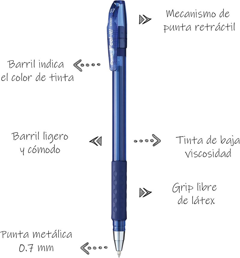 Pentel Feel It Ballpen 0.7mm Blue - Pack of 12 - Image 2