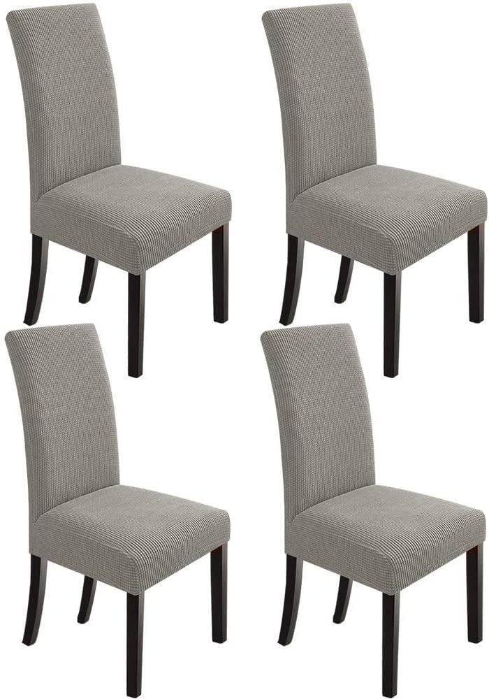 Styleys Dining Chair Cover Slipcovers, Jacquard Chair Seat Protector Removable Washable Spandex Kitchen Chair Covers for Dining Room, Set of 4, Light Grey, JLMC09 - Image 1