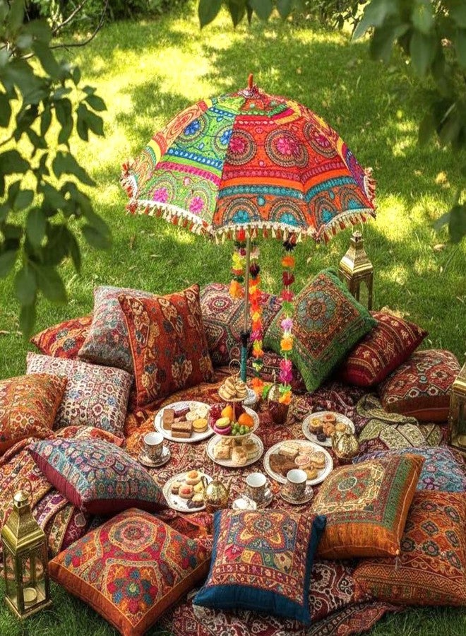 LOGRO 2 pieces Decorative Umbrella, Multicolour Embroidered Cotton Canopy, Rajasthani Style, with Mirrors and Tassels, for Weddings and Festivals(Pack of 2Piece) - Image 5
