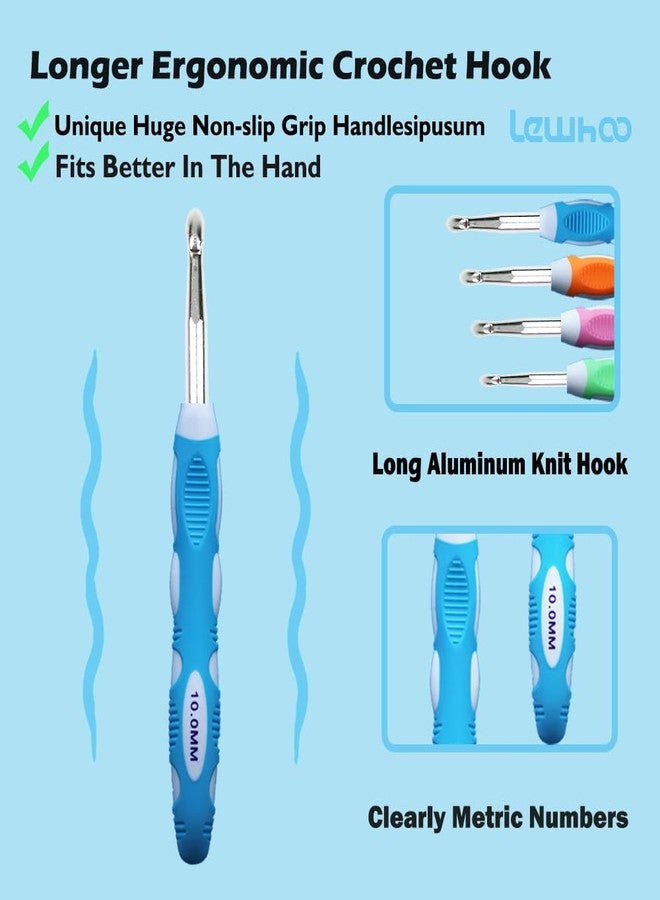 Lewhoo Crochet Hooks Set Ergonomic Grip Soft Handles Aluminum Crochet Hook Size L M N/P in Case, Size 7.0mm 8.0mm 9.0mm 10.0mm - Image 4