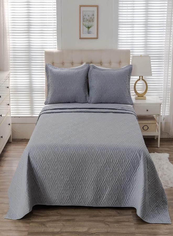 Linen Plus Full/Queen 3pc Over Size Quilted Bedspread Floral Medallion Turquoise Teal Aqua Coastal Plain/Gray Green New - Image 2
