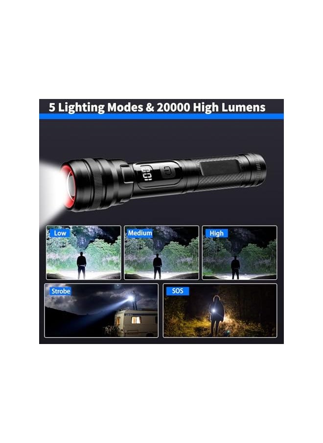 PROMASS promass Super Bright 20000 High Lumens Tactical Flashlight,Magnetic LED Flashlights USB C Charging,LCD Power Display Torch 5 Modes Zoomable Waterproof for Camping,Outdoor,Emergency,Everyday Carry  - Image 3