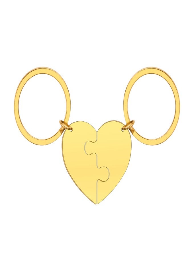 EUEAVAN Broken Heart Keychain Best Friend BFF Foever Two Half Hearts Keyring Matching Couples Jewelry Valentine's Day Gift (2, gold) - Image 1