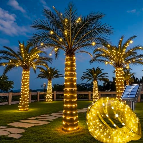 Honche Solar Rope Light 33FT 100L IP65 Weatherproof Outdoor LED Copper Fairy String Tube Lights for Party Garden Porch Yard Home Wedding Vacation Daily Holiday Tree Decoration Lighting (Warm White) - Image 1