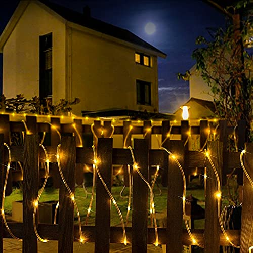 Honche Solar Rope Light 33FT 100L IP65 Weatherproof Outdoor LED Copper Fairy String Tube Lights for Party Garden Porch Yard Home Wedding Vacation Daily Holiday Tree Decoration Lighting (Warm White) - Image 5