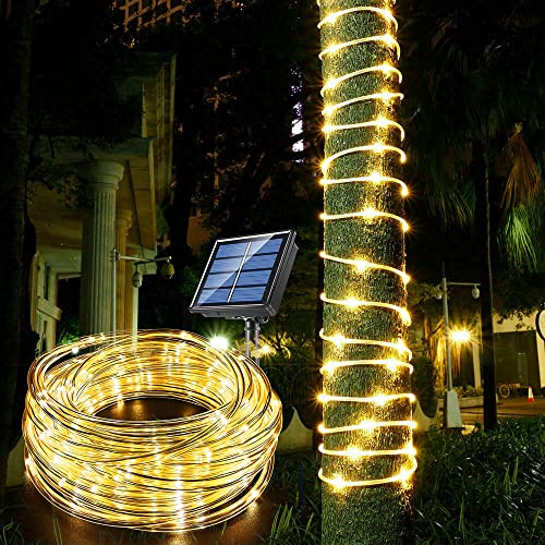 Honche Solar Rope Light 33FT 100L IP65 Weatherproof Outdoor LED Copper Fairy String Tube Lights for Party Garden Porch Yard Home Wedding Vacation Daily Holiday Tree Decoration Lighting (Warm White) - Image 2