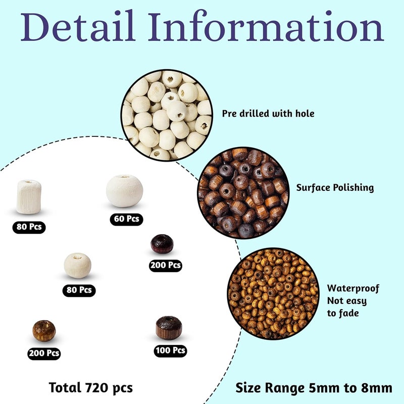INDIKONB INDIKONB Wooden Beads for Craft and Jewelry Making – Traditional Natural Wood Beads Set for Bracelets, Necklaces, and DIY Craft Projects  - Image 2