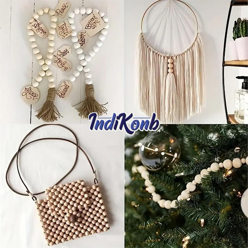INDIKONB INDIKONB Wooden Beads for Craft and Jewelry Making – Traditional Natural Wood Beads Set for Bracelets, Necklaces, and DIY Craft Projects  - Image 4