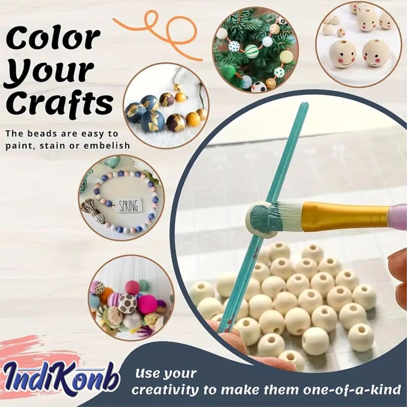 INDIKONB INDIKONB Wooden Beads for Craft and Jewelry Making – Traditional Natural Wood Beads Set for Bracelets, Necklaces, and DIY Craft Projects  - Image 3