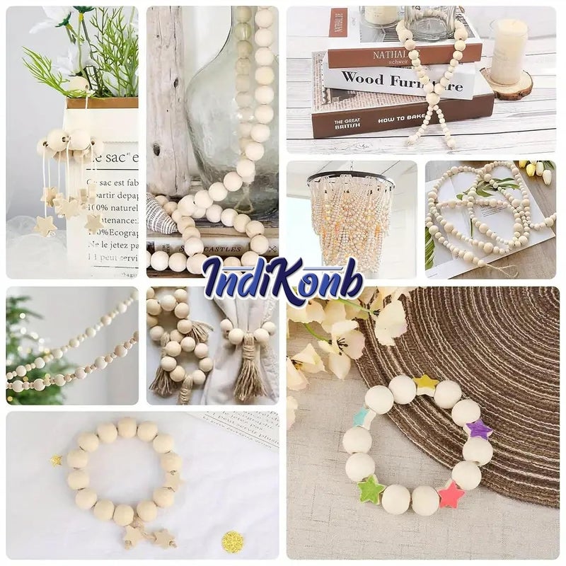 INDIKONB INDIKONB Wooden Beads for Craft and Jewelry Making – Traditional Natural Wood Beads Set for Bracelets, Necklaces, and DIY Craft Projects  - Image 5