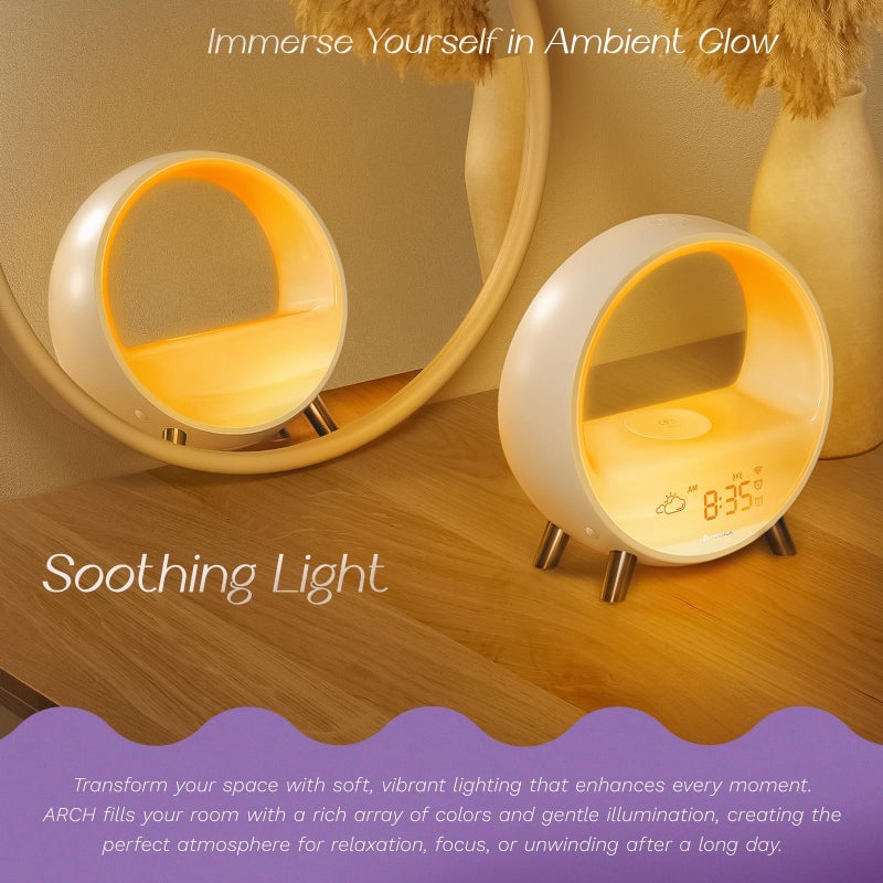Dekala 5G Arches Gradual Sunrise Alarm Clock Loud Alarm Clock for Heavy Sleepers with Wireless Charging Sunset White Noise Sleep Sound Machine Touch/App/Button Control Best Valentine's Day Gift - Image 5
