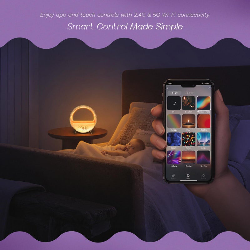 Dekala 5G Arches Gradual Sunrise Alarm Clock Loud Alarm Clock for Heavy Sleepers with Wireless Charging Sunset White Noise Sleep Sound Machine Touch/App/Button Control Best Valentine's Day Gift - Image 4