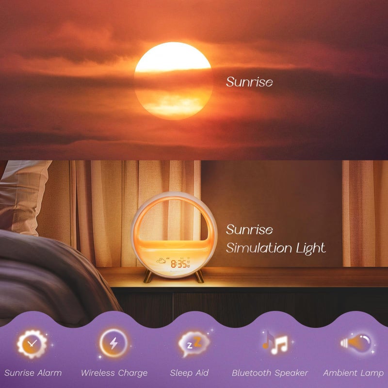 Dekala 5G Arches Gradual Sunrise Alarm Clock Loud Alarm Clock for Heavy Sleepers with Wireless Charging Sunset White Noise Sleep Sound Machine Touch/App/Button Control Best Valentine's Day Gift - Image 1