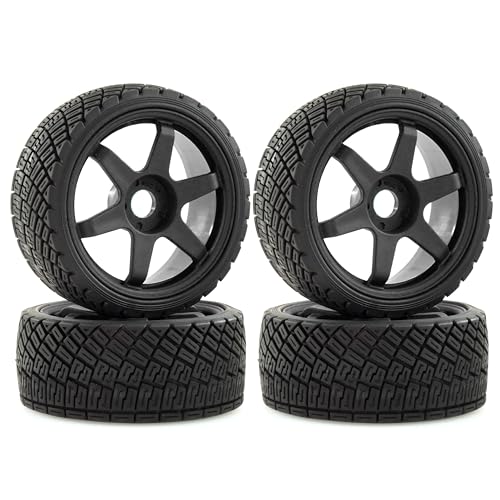 REDSPIDER18 RC Rally Car Tires On Road Tyres 17mm Hex Plastic Wheels Rims Compatible with 17 18 Scale Racing Car KM WRC C3 ARRMA Felony Infraction Limitless RC OnRoad Car Black 1 - Image 1