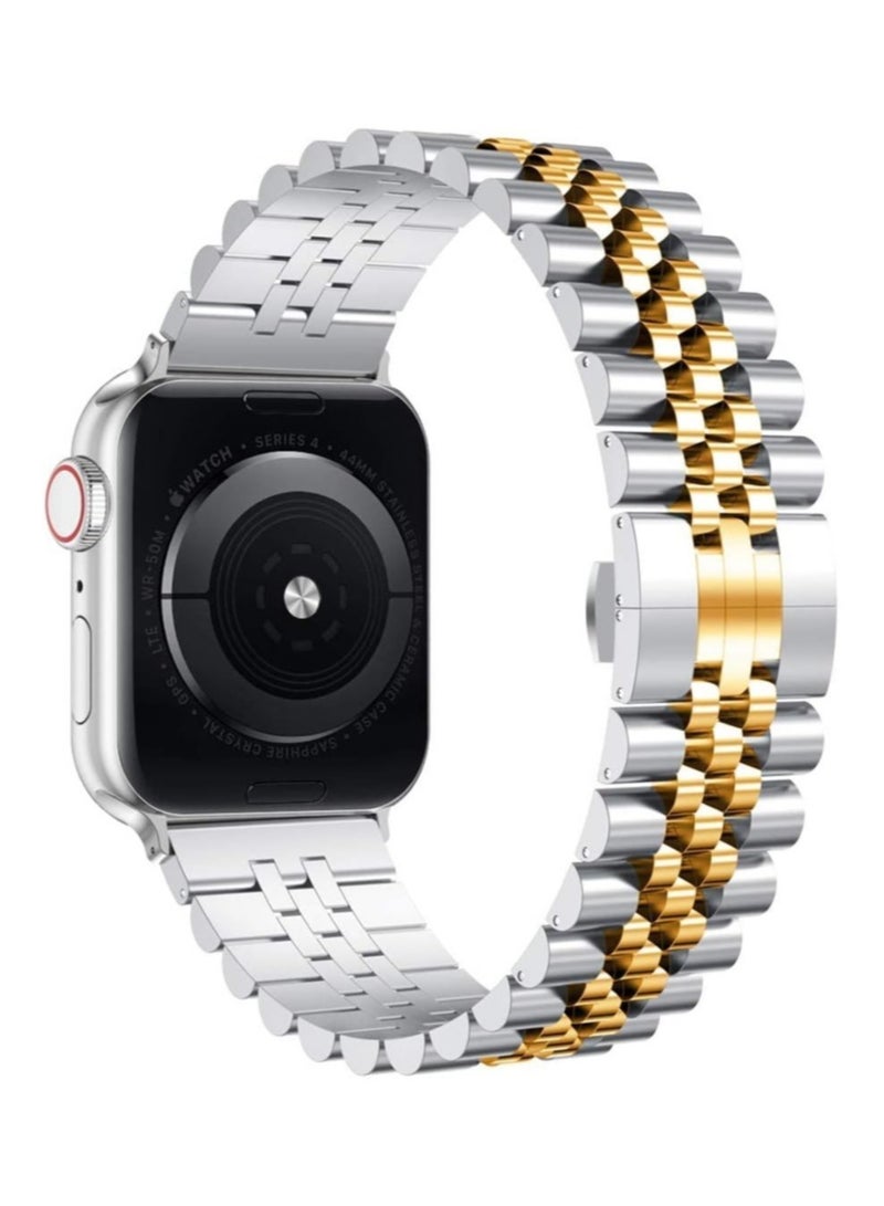 ELTRAZONE Compatible with Apple Watch Band 44mm 42mm 40mm 38mm Stainless Steel Heavy Band with Butterfly Folding Clasp Link Bracelet for Watch Series 6/SE Series 5/4/3/2/1 - Image 1