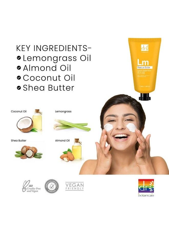 DR BOTANICALS - Lemon Body Butter Superfood For Face Hands & Body With Shea Butter Almond Oil Coconut Oil And Lemongrass. Vegan And Natural 1.69 Fl Oz - Image 1