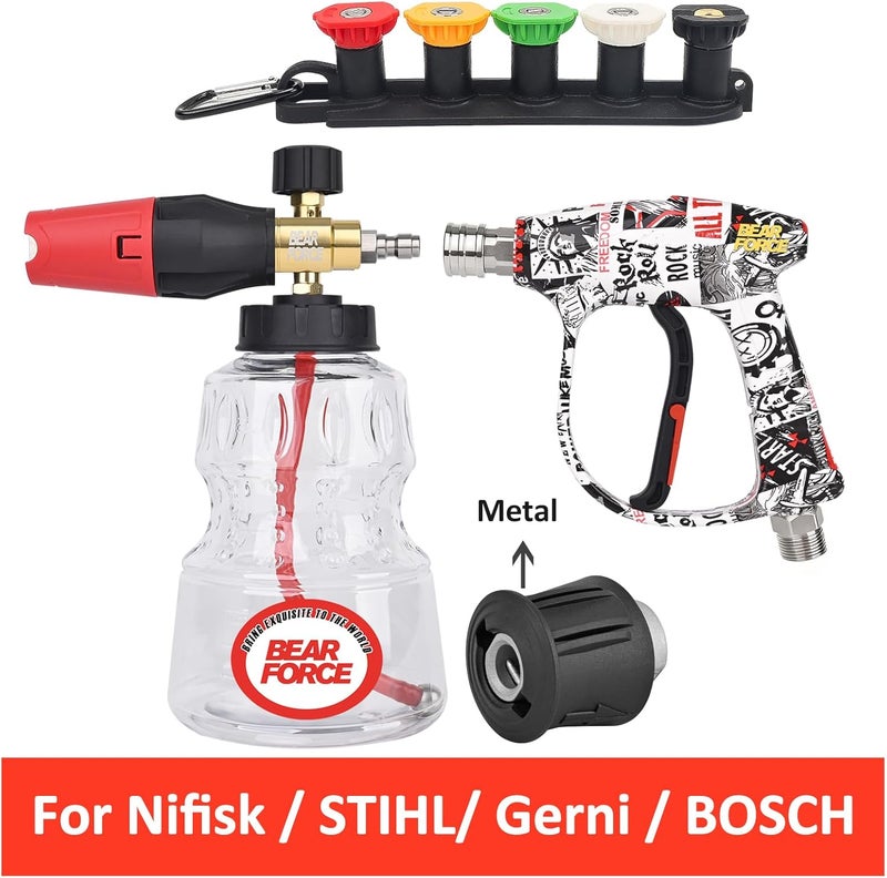 BEAR FORCE Pressure Washer Spray Gun M22-ID14mm &1/4"Quick Connector Snow Foam Lance 1L Set for Bosch,for Nilfisk, for STIHL, for Gerni Pressure Washer, CarWash, Car Cleaning, Car Care Detailing - Image 2
