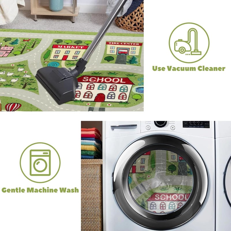LIVEBOX سجادة غرفة لعب الأطفال الخضراء، 5'x7' سجادة طريق قابلة للغسل لغرفة الأطفال، سجادة لعب غير قابلة للانزلاق ناعمة لسرير الأطفال، سجادات حركة المرور الكبيرة للفصل الدراسي للأولاد والبنات، غرفة الألعاب، خيمة - Image 4