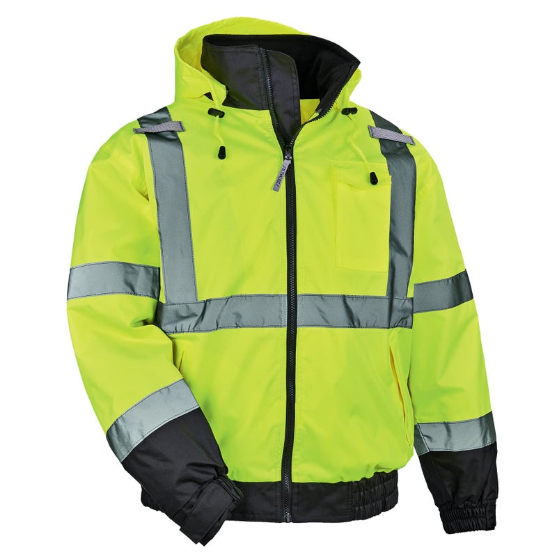 Ergodyne Unisex-Adult 2-in-1 Hi Vis Winter Bomber Jacket, Lime, X-Large - Image 1