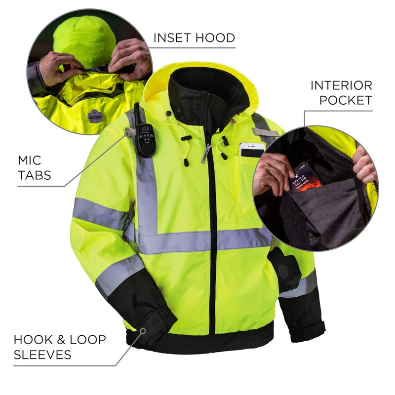 Ergodyne Unisex-Adult 2-in-1 Hi Vis Winter Bomber Jacket, Lime, X-Large - Image 5