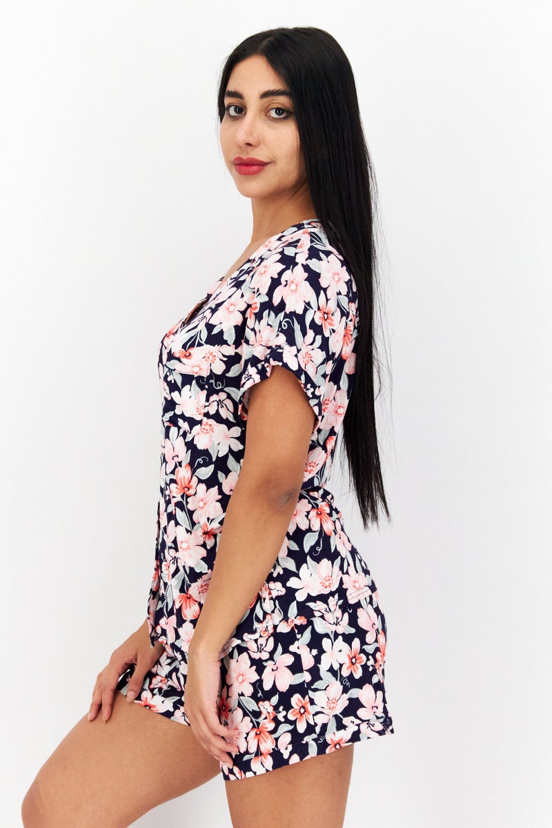 ANNE KLEIN Women 2 Pieces Floral Print Pajama Set, Navy Combo - Image 3