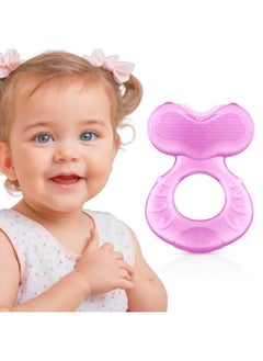 Nuby Silicone Teethe-Eez Teether With Bristles, Includes Hygienic Case, Pink  - Image 1