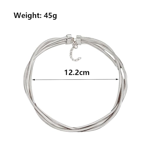 Uarein Chunky Gold Statement Choker Neckalce for Women Layered Snakebone Chain Collar Necklace Twist Wrap Stainless Steel Choker Punk Aesthetic Jewelry Gifts (Silver) - Image 3