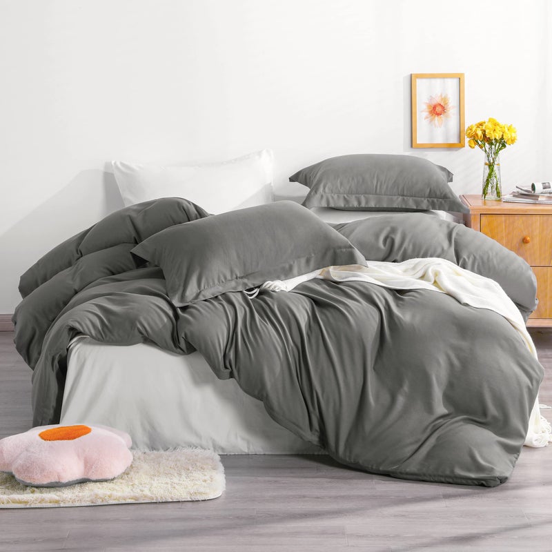 NTBAY NTBAY Twin Duvet Cover Set 1 Dark Grey Duvet Cover and 1 Pillow Sham Soft Brushed Microfiber Comforter Cover for Kids with Zipper Closure Dark Grey 