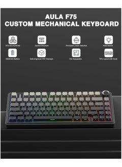 AULA AULA F75 Pro Wireless Mechanical Keyboard,75% Gasket Hot Swappable Custom Keyboard,RGB Backlit,Pre-lubed Reaper Switches,Side Printed PBT Keycaps,2.4GHz/USB-C/BT5.0 Mechanical Gaming Keyboard  - Image 2