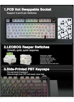 AULA AULA F75 Pro Wireless Mechanical Keyboard,75% Gasket Hot Swappable Custom Keyboard,RGB Backlit,Pre-lubed Reaper Switches,Side Printed PBT Keycaps,2.4GHz/USB-C/BT5.0 Mechanical Gaming Keyboard  - Image 5