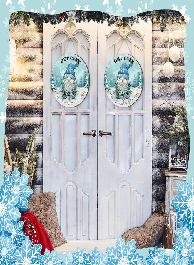 تشونفول لافتات غنوم شتوية رائعة لتزيين باب المنزل الأمامي، لافتات خشبية ترحيبية شتوية دافئة من غنوم "الجو بارد بالخارج" لتزيين الشرفة الخارجية، إكليل خشبي مزين برقاقات الثلج لتزيين الجدران في عيد الميلاد - Image 5
