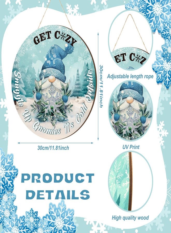 تشونفول لافتات غنوم شتوية رائعة لتزيين باب المنزل الأمامي، لافتات خشبية ترحيبية شتوية دافئة من غنوم "الجو بارد بالخارج" لتزيين الشرفة الخارجية، إكليل خشبي مزين برقاقات الثلج لتزيين الجدران في عيد الميلاد - Image 2