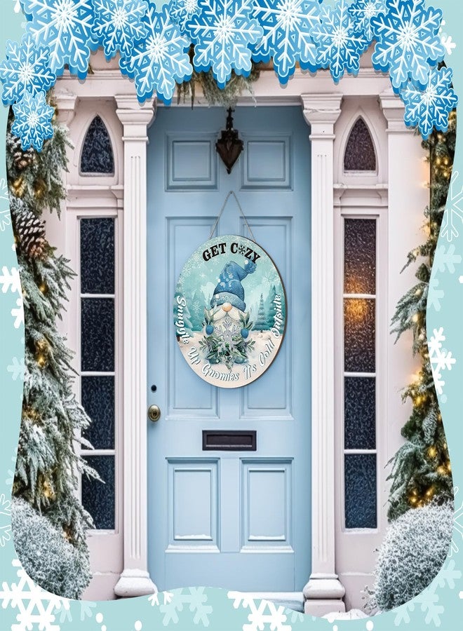 تشونفول لافتات غنوم شتوية رائعة لتزيين باب المنزل الأمامي، لافتات خشبية ترحيبية شتوية دافئة من غنوم "الجو بارد بالخارج" لتزيين الشرفة الخارجية، إكليل خشبي مزين برقاقات الثلج لتزيين الجدران في عيد الميلاد - Image 4