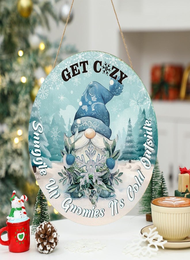 تشونفول لافتات غنوم شتوية رائعة لتزيين باب المنزل الأمامي، لافتات خشبية ترحيبية شتوية دافئة من غنوم "الجو بارد بالخارج" لتزيين الشرفة الخارجية، إكليل خشبي مزين برقاقات الثلج لتزيين الجدران في عيد الميلاد - Image 3