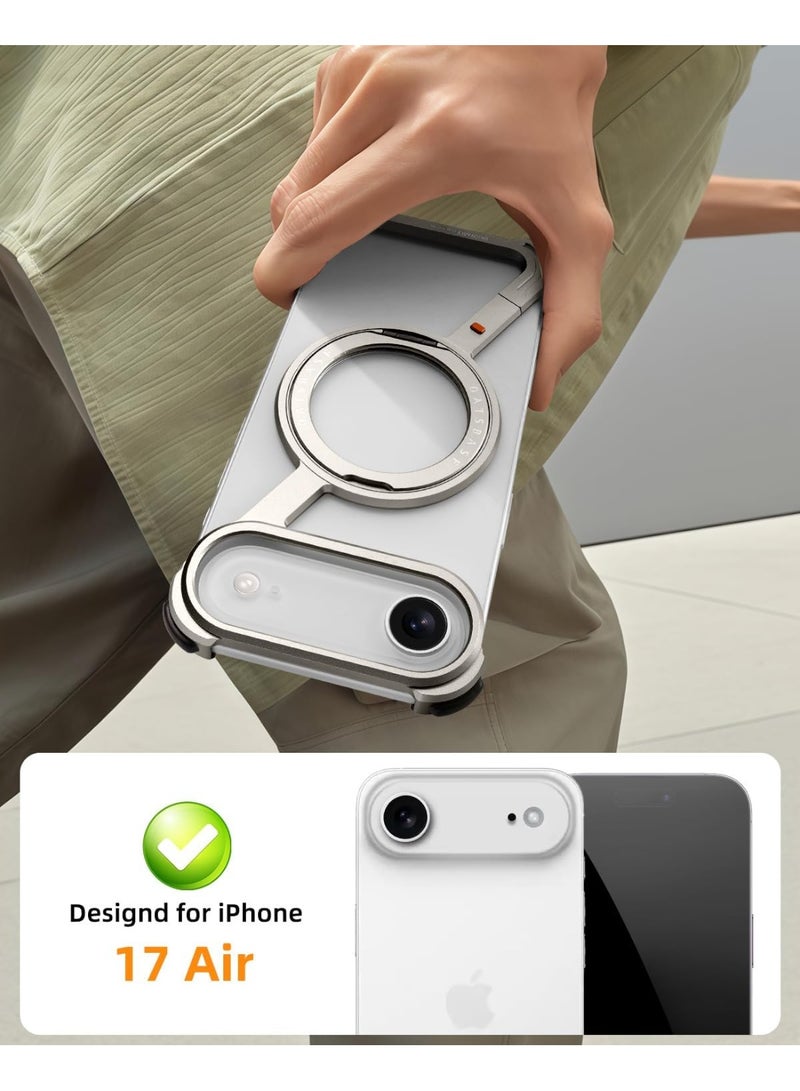 Oatsbasf iPhone 17 Air Silver Case with 360° Rotation Kickstand | Aluminum Metal Frameless Bumper Z Case | Shockproof Protective Cover for iPhone Air - Image 5