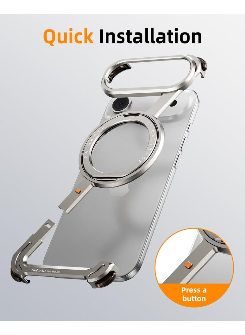 Oatsbasf iPhone 17 Air Silver Case with 360° Rotation Kickstand | Aluminum Metal Frameless Bumper Z Case | Shockproof Protective Cover for iPhone Air - Image 3