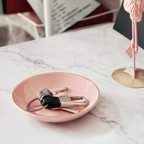 HANKOR 4.75" Ceramic Jewelry Tray, Small Ring Dish Holder Trinket Tray, Catch All Trays for Ring Earring Necklace Key, Christmas Gifts for Women Girls, Pink - Image 2