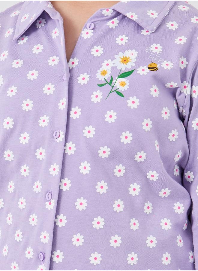 Styli Styli All-Over Floral Print Shirt and Pyjama Set  - Image 3