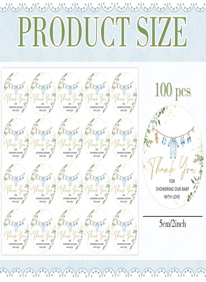 وولاين ملصقات شكر على ملابس حفل استقبال المولود الجديد من والين، 100 قطعة، مقاس 2 بوصة، ملصقات لاصقة دائرية زرقاء لطيفة لتزيين حفلات أعياد ميلاد الأولاد. - Image 2