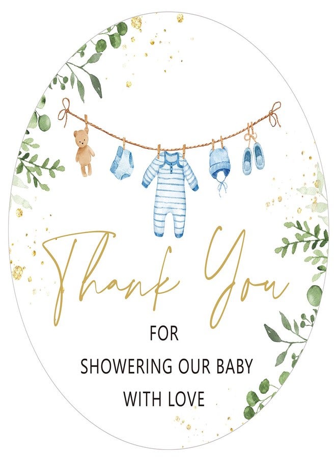 وولاين ملصقات شكر على ملابس حفل استقبال المولود الجديد من والين، 100 قطعة، مقاس 2 بوصة، ملصقات لاصقة دائرية زرقاء لطيفة لتزيين حفلات أعياد ميلاد الأولاد. - Image 1