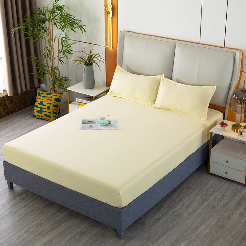 Solid Color Bedspread Elastic Fitted Bed Skirt Set Beige 
