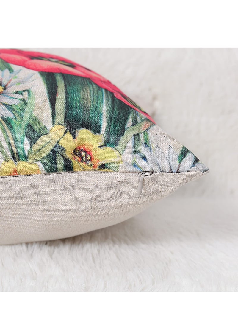 إسكدنيا Throw Pillow Covers, 4Pcs Square Decorative Spring Pillow Covers, Soft Linen Print Flower erfly Pillowcases for Sofa Couch Living Room Outdoor (18 x 18inch) - Image 4