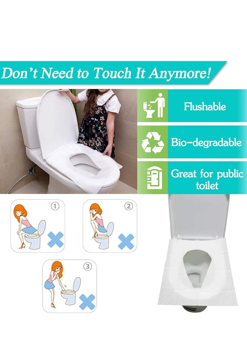 SYOSI 100PCS Flushable Disposable Toilet Seat Covers for Kids Adults Pregnant Women, Use in Public Toilets Airplane, Road Trips, Camping, Toddler Potty Training - Image 3