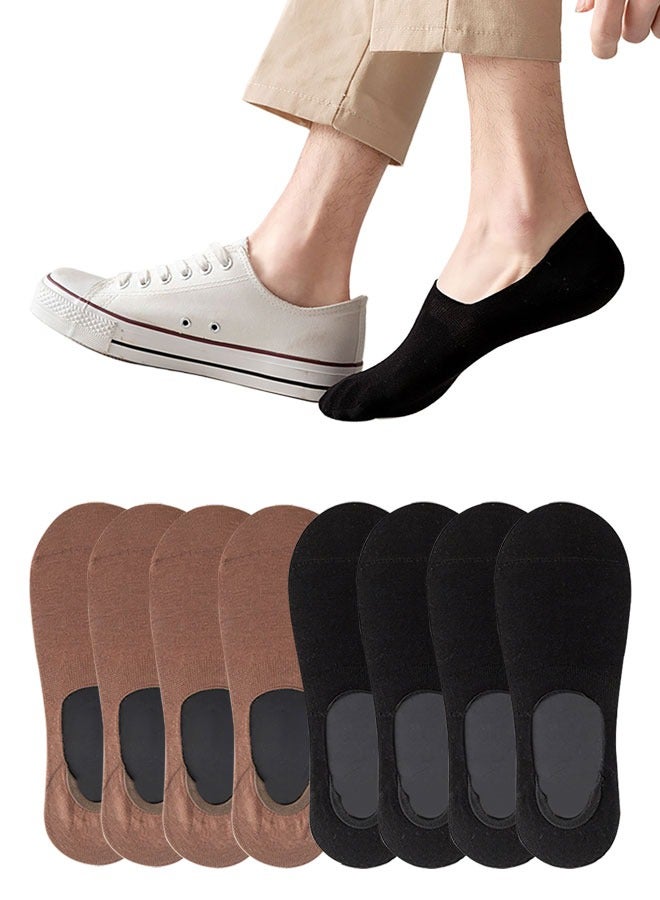 HAWAWA Men Cotton Low Cut Ankle Short Socks with Non Slip Grip Boat Liners for Athletic Running Novelty Casual Invisible Liner Socks 8 Pairs（Black, brown）  - Image 1