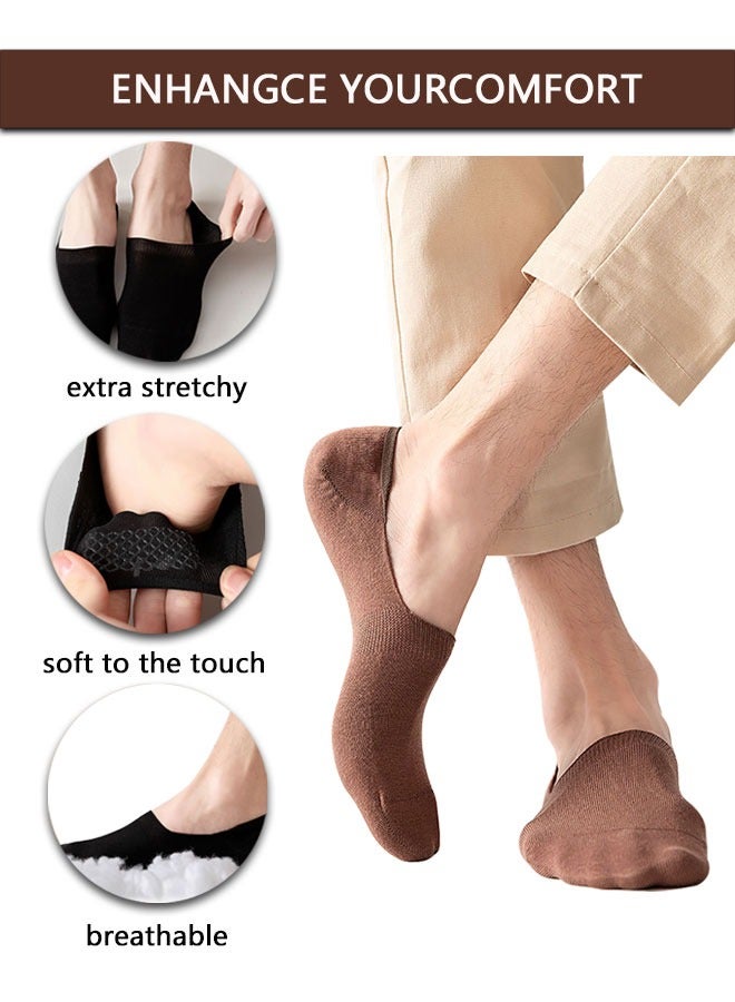 HAWAWA Men Cotton Low Cut Ankle Short Socks with Non Slip Grip Boat Liners for Athletic Running Novelty Casual Invisible Liner Socks 8 Pairs（Black, brown）  - Image 3