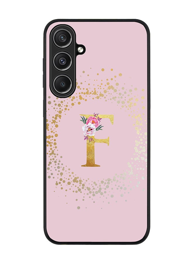 Stylizedd Rugged Black Edge case for Samsung Galaxy S23 FE, Slim fit Thin Phone Case Cover- Custom Monogram Initial Letter Floral Pattern Alphabet - F (Pink) - Image 1